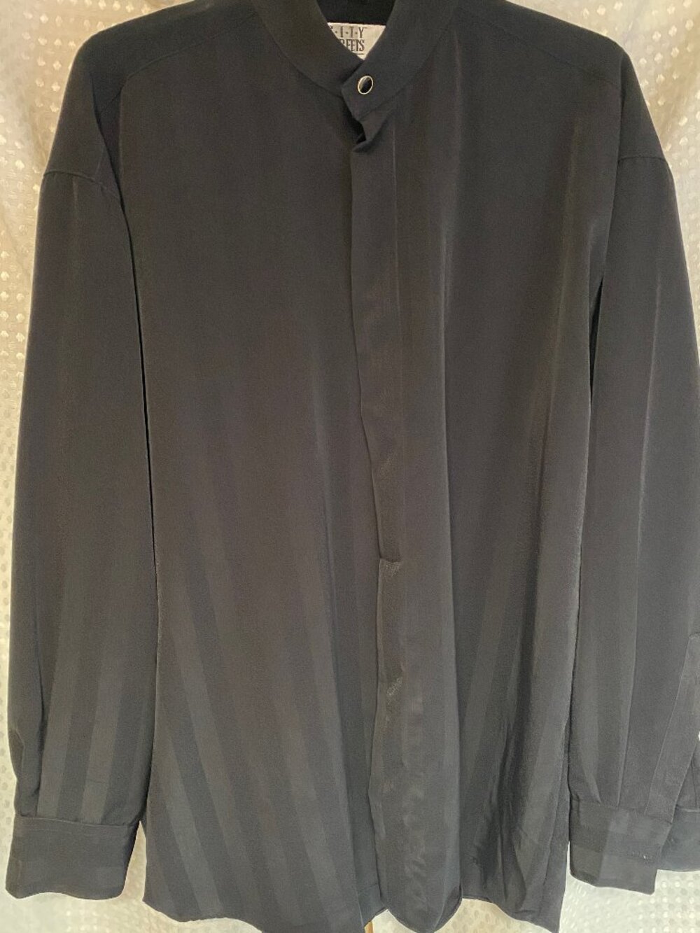 Vintage 90s City Streets Men's Medium Black Band Collar Dress Shirt